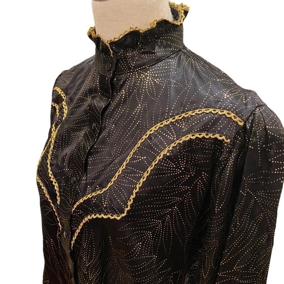 Elegant Black and Gold Button Down Shirt size Large - Picture 3 of 16